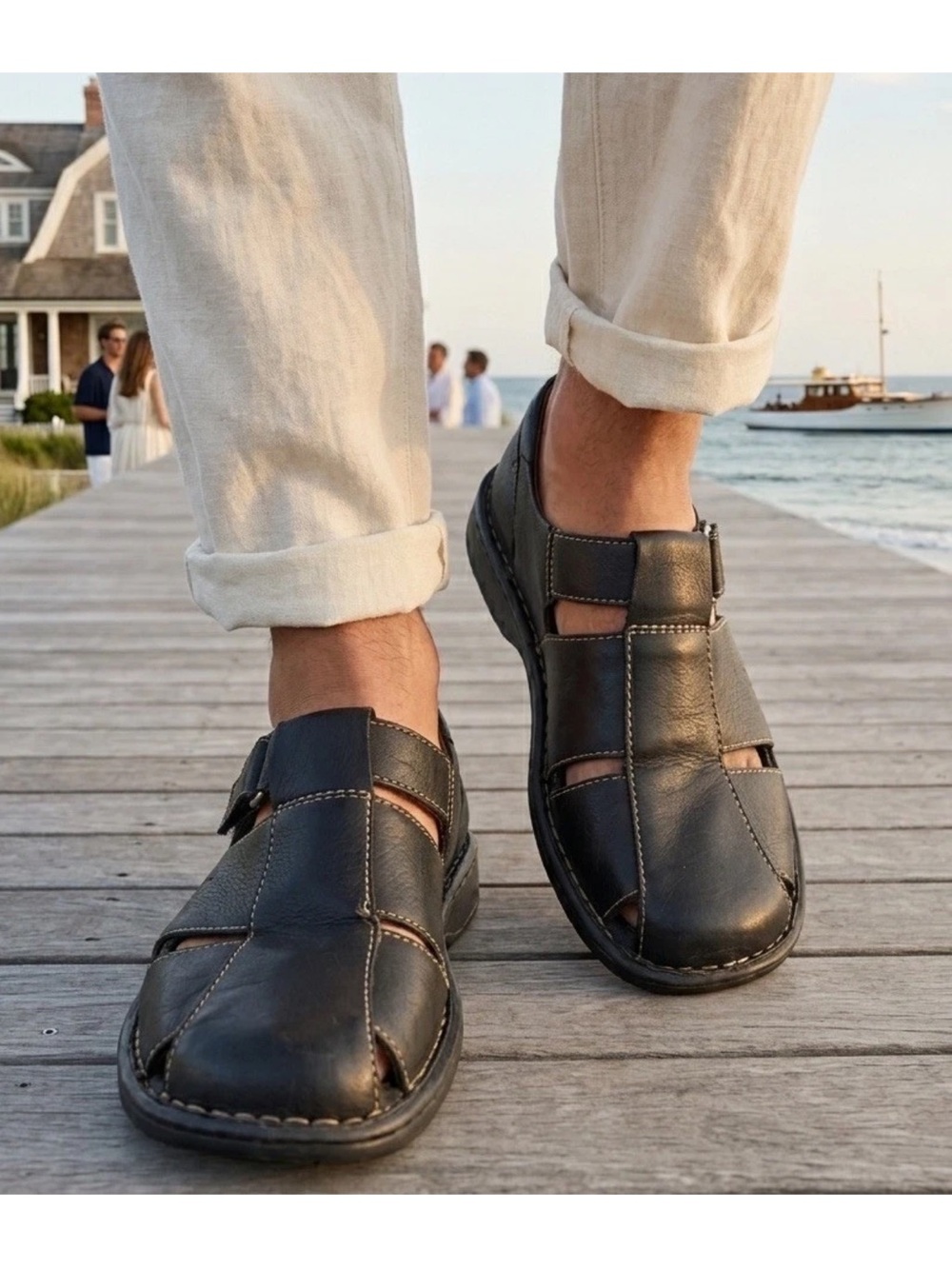 Mens 12 Black Leather Born Hamptons Sneaker Sandals Loafers Easy Slides Quality